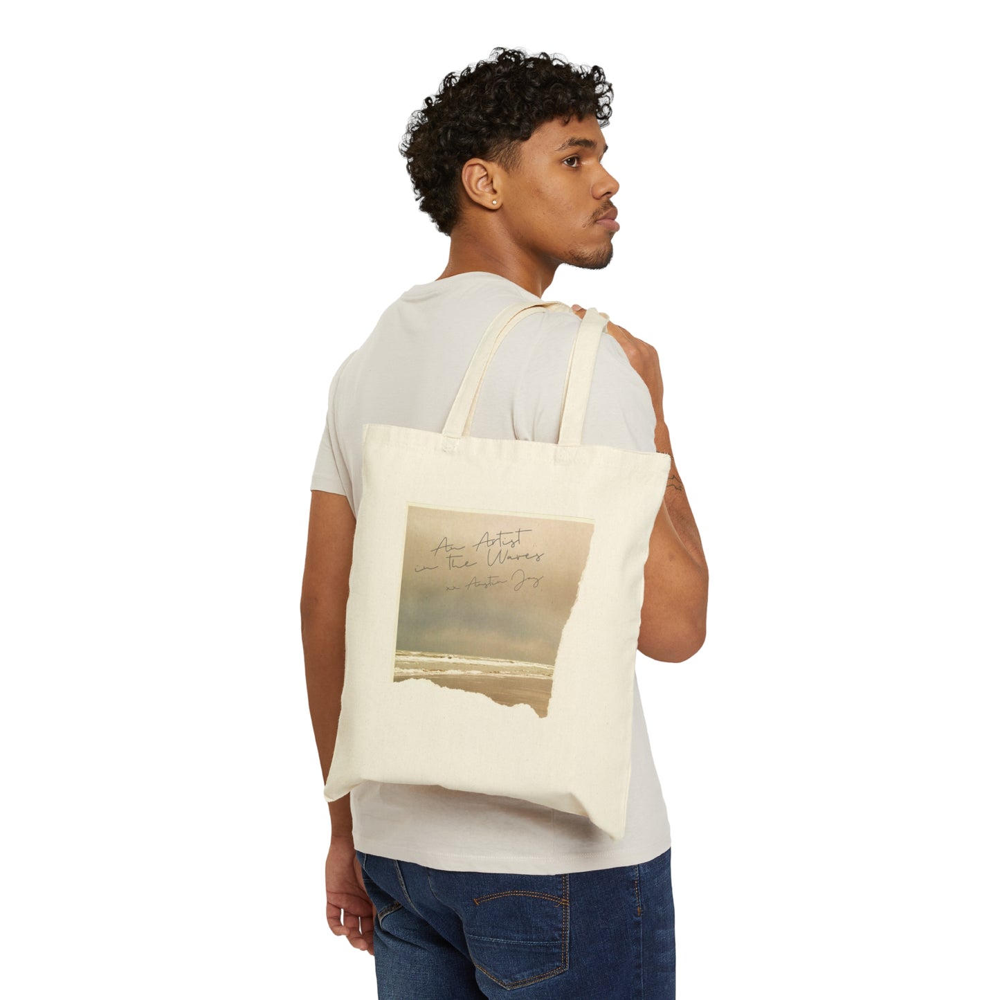 Austin Joy - An Artist in the Waves Ripped Photo - Cotton Canvas Tote Bag